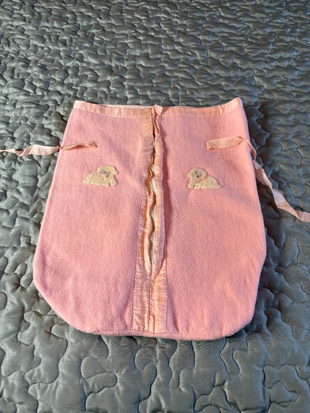 Vintage 1950's Pink Baby Sleepsack w Embroidered Dogs by Robe N Hood